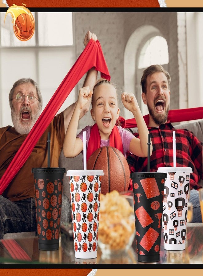 نوجو مجموعة نوجو من 12 كوبًا بلاستيكيًا لحفلات كرة السلة، سعة 24 أونصة، مع غطاء وماصة، أكواب قابلة لإعادة الاستخدام، مثالية لمحبي الرياضة، هدايا حفلات أعياد الميلاد. - Image 5